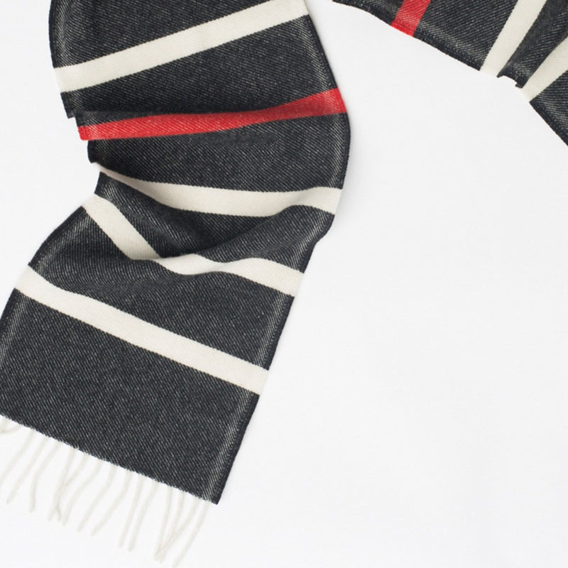 Faribault Nisswa Stripe Wool Scarf | Black/Natural/Red 12318 10x72
