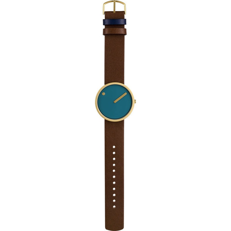 Rosendahl Picto 40mm Dusty Blue Analog Watch | Gold/Dark Brown Leather RD-43376