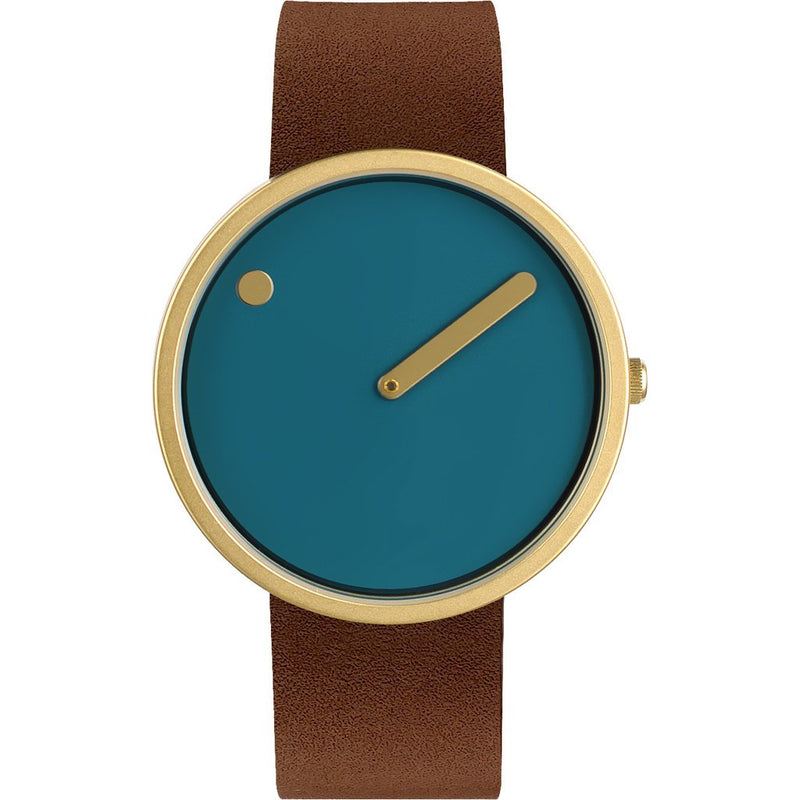 Rosendahl Picto 40mm Dusty Blue Analog Watch | Gold/Dark Brown Leather RD-43376