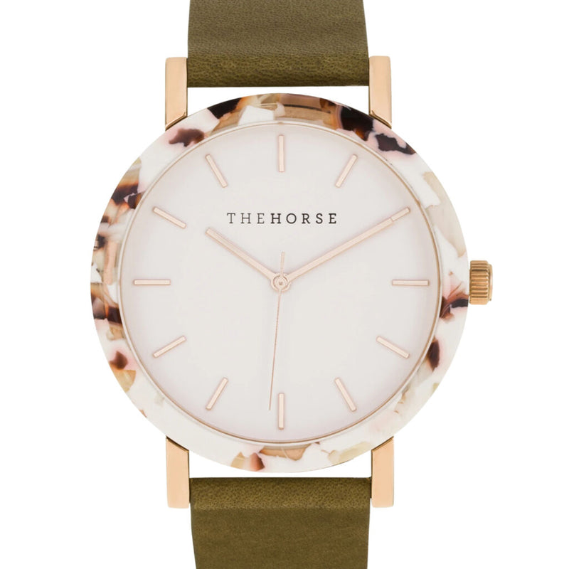 The Horse Resin White Nougat Watch | White/Rose Gold/Olive