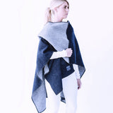 Reversible Solid Wool Wrap - Navy Gray
