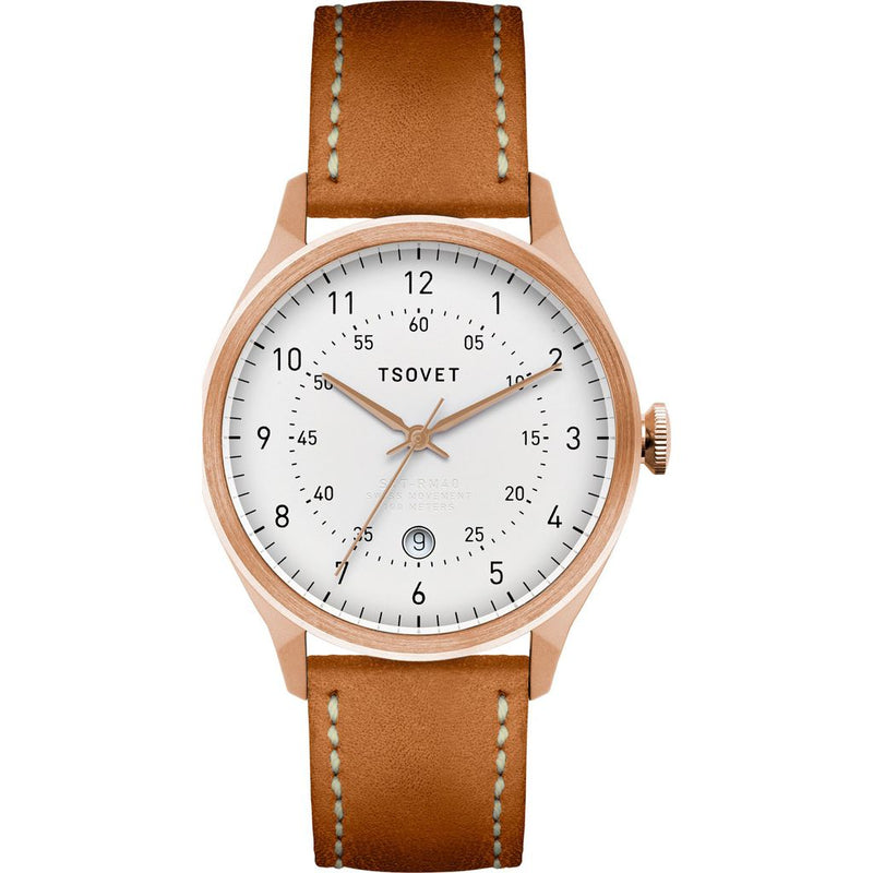 Tsovet SVT-RM40 Rose Gold & White Watch | Tan Leather