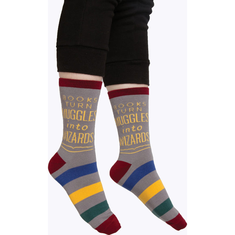 Out of Print Books Turn Muggles Into Wizards Adult Socks | Grey