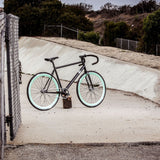 Sole Bicycles Foamside Fixed Single Speed Bike | Matte Black Frame/Seafoam Green Rims Sole 054-59