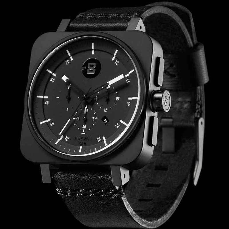 Minus-8 Square Black/Black Chronograph Watch | Leather