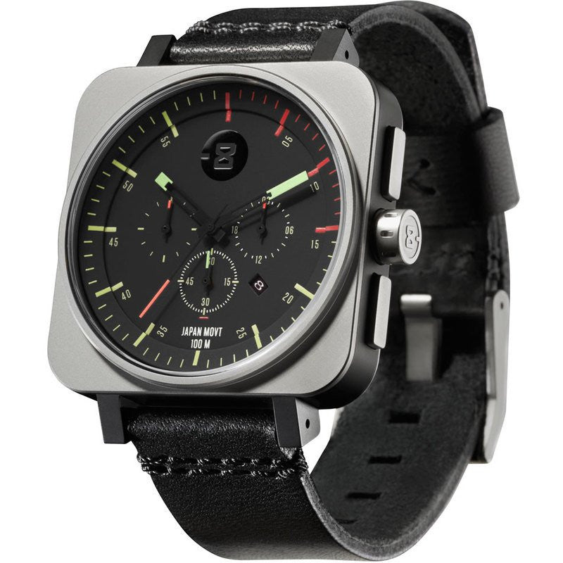Minus-8 Square Black/Bright Chronograph Watch | Leather