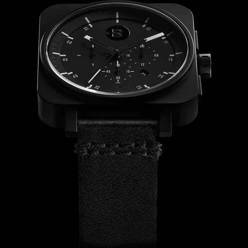 Minus-8 Square Black/Black Chronograph Watch | Leather