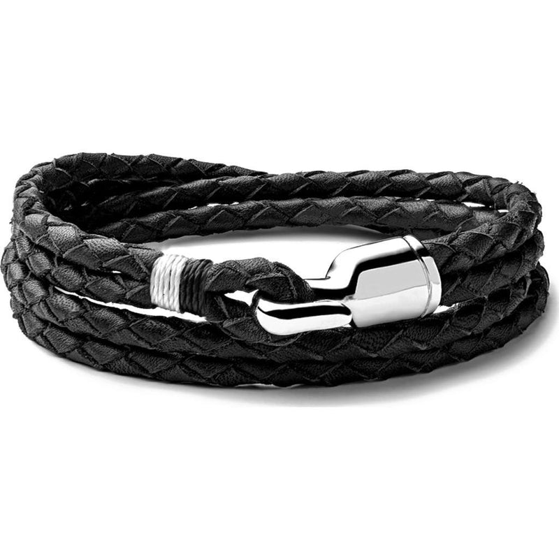 Miansai Trice Black Woven Leather Bracelet | Sterling Silver L 101-0014-002