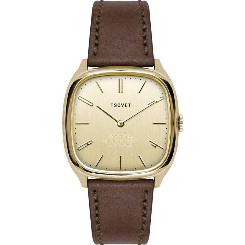 Tsovet JPT-TW35 Yellow Gold Watch | Brown Leather