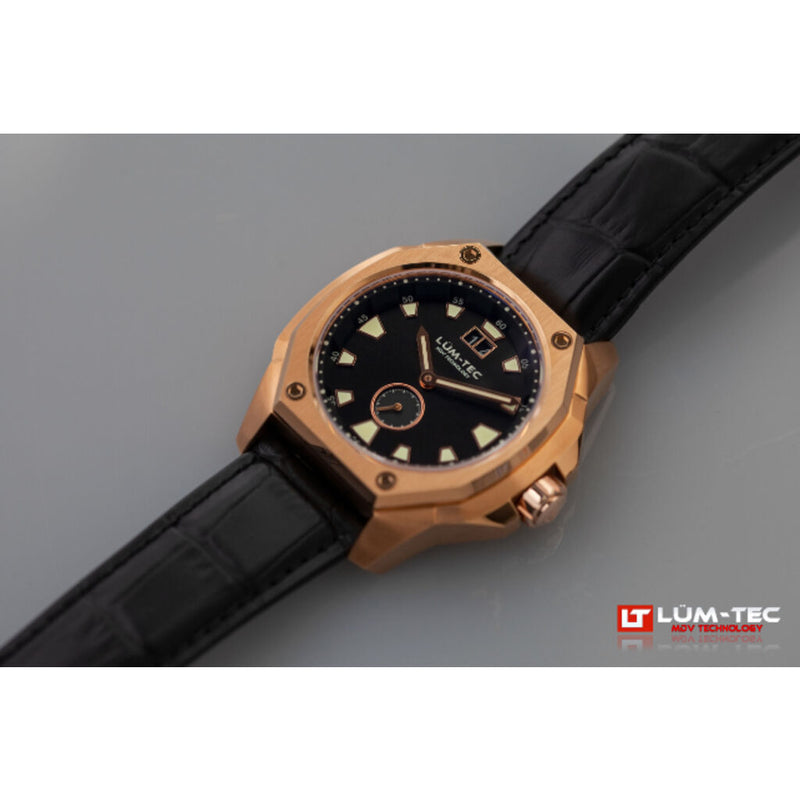Lum-Tec V14 18K Gold PVD Coated Watch - Black Croc Leather Strap