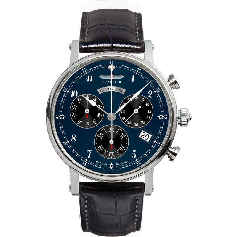 Zeppelin Nordstern Chronograph Watch | Blue  & Black Leather 7577-3