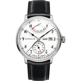 Zeppelin Hindenburg Watch with Power Reserve Indicator | White & Black Leather 7060-1