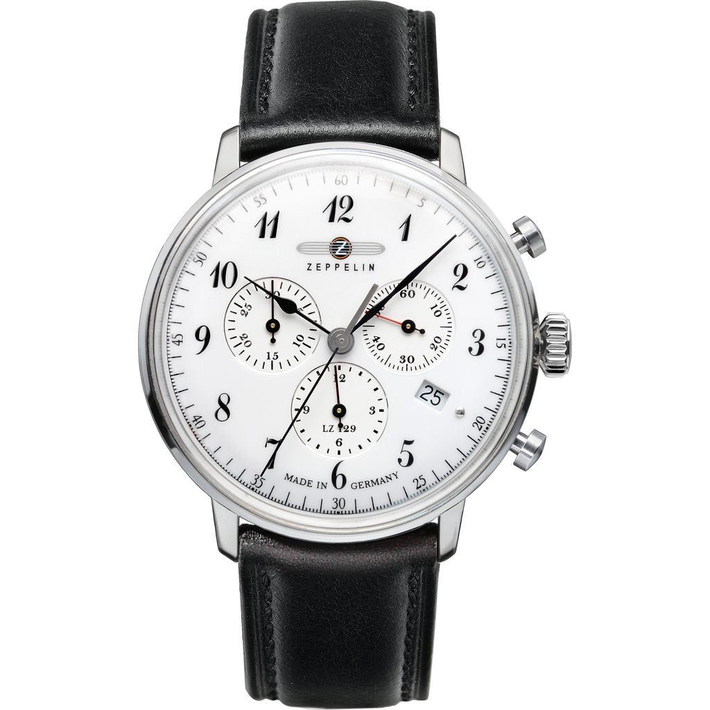 Zeppelin LZ-129 Hindenburg Chronograph Watch | White & Black Leather ...