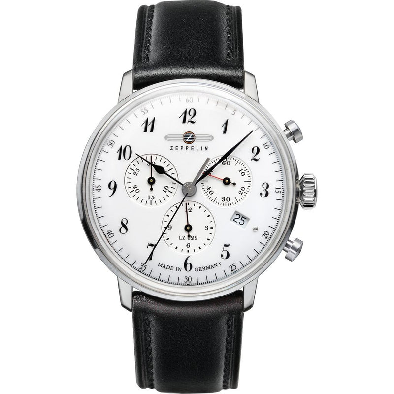 Zeppelin Hindenburg Chronograph Watch | White & Black Leather 7086-1