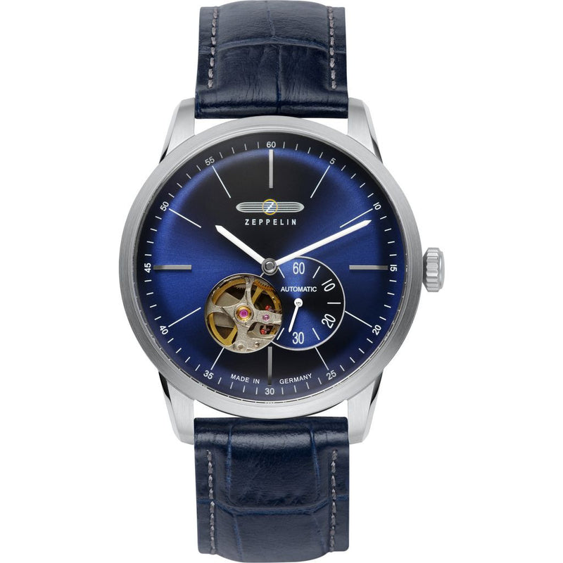 Zeppelin FlatLine Open Heart Watch | Blue & Blue Leather 7364-3