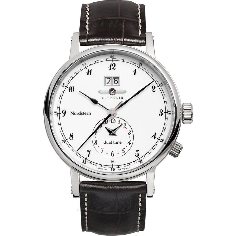 Zeppelin Nordstern Dual Time Watch | White & Black Leather 7540-1