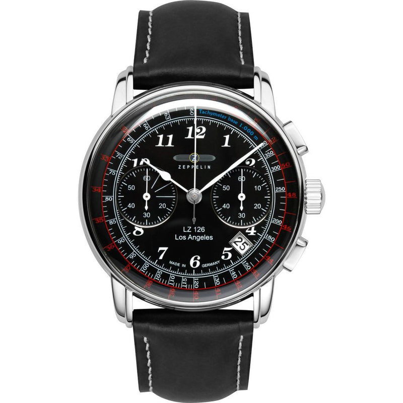 Zeppelin LZ-126 Los Angeles Chronograph Watch | Black & Black Leather 7614-2