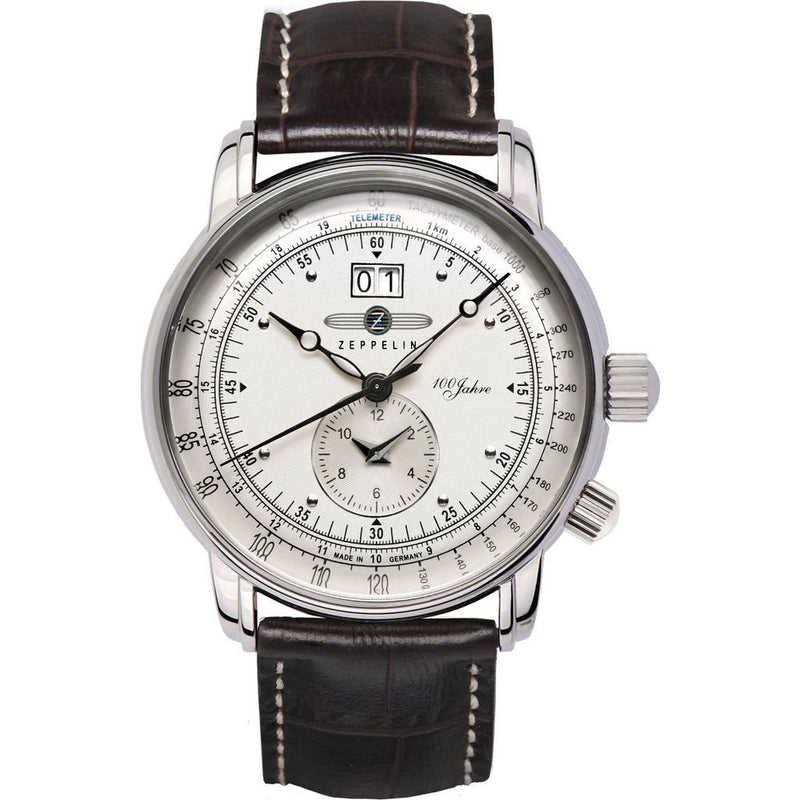 Zeppelin 100 Years Dual Time Watch | Silver & Black Leather 7640-1